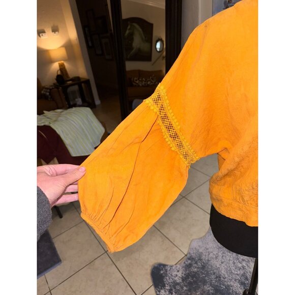 Karlie Womens Mustard Yellow Cotton Button-Front Cardigan Lace Baloon Sleeve L - Picture 8 of 9